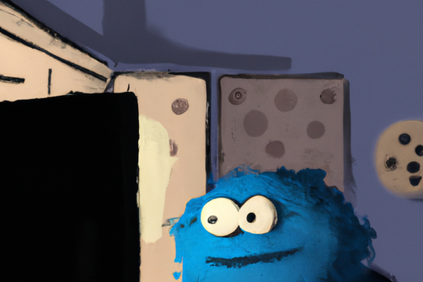 Cookie Monster Typing In Computer In His Room At Night